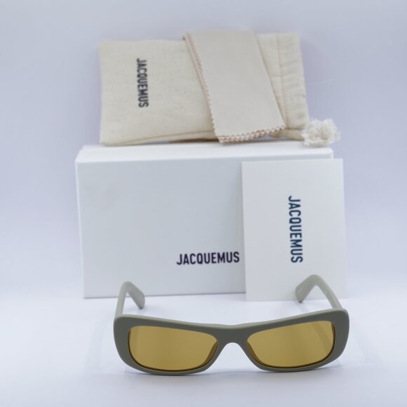 Jacquemus CAPRI JAC/55 C7 Sunglasses Cream Rectangle Frame, Amber Lenses